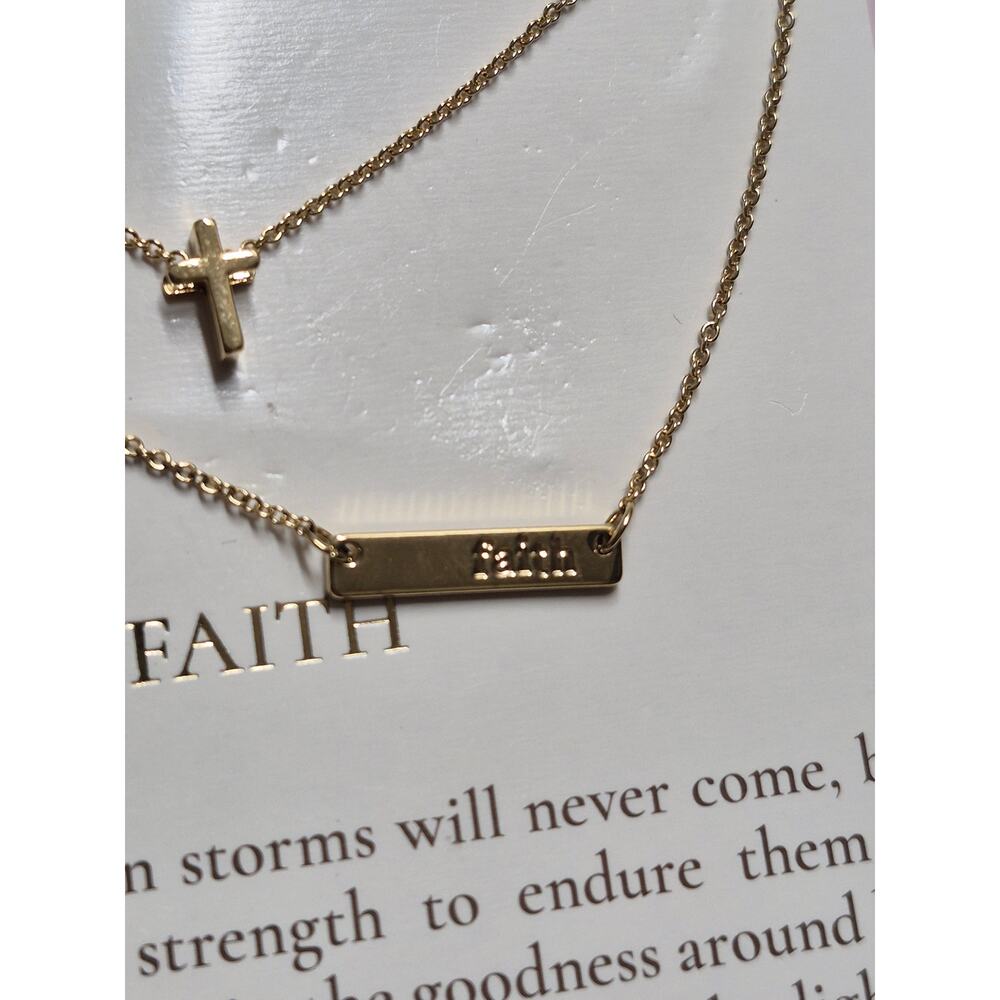 Target Beautiful 2 Piece 14K Gold Necklace Set 16" +2" Cross & "Faith" Bar s28 - Picture 3 of 6